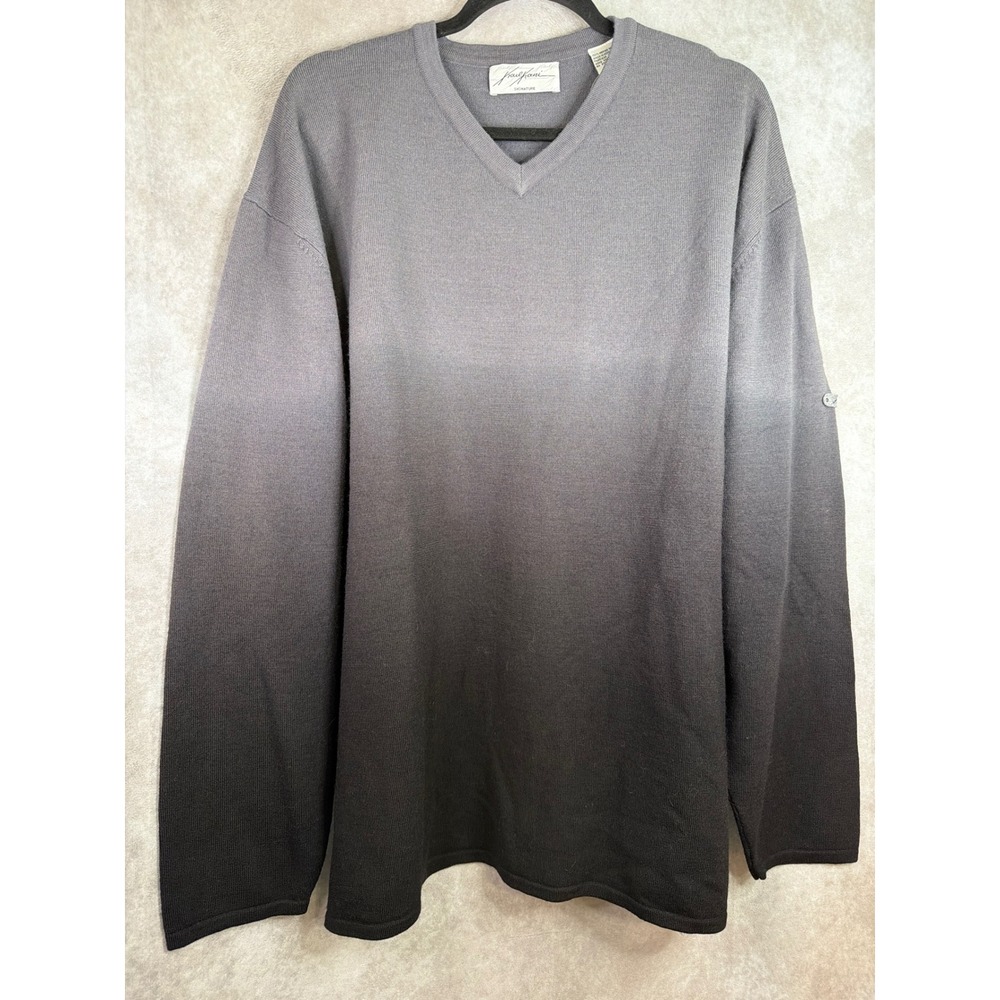 NWT VTG Karl Kani Sweater Men XXL Grey Ombre Gradient V-Neck 100% Merino Wool